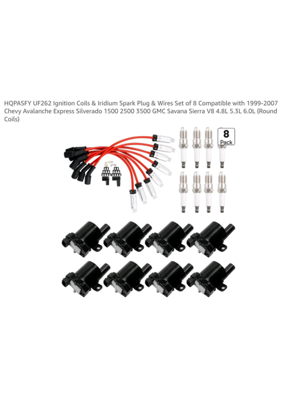 8Pack Ignition Coils & 8x Spark Plugs & Wires For Chevy GMC 4.8L 5.3L 6.0L UF262
